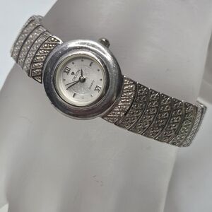 croton ladies womens wrist watch sterling silver textured round heavy classic